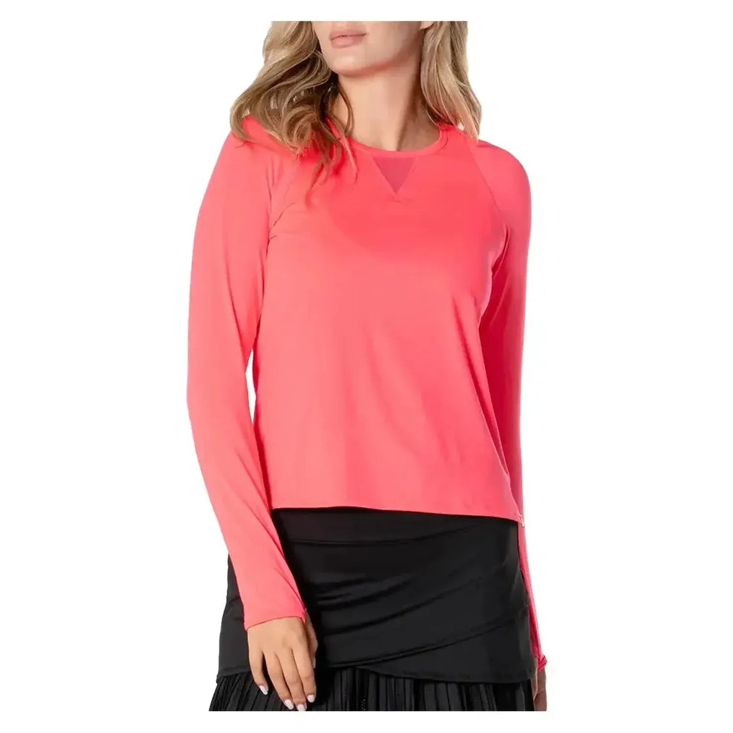 Women's LUV High Low Breezy Long Sleeve Tennis Top-Apparel-Lucky In Love-CT977-B-Crush-Tennis Express