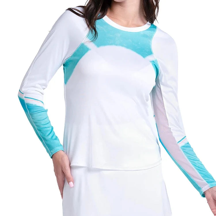Women's Sun Beat Long Sleeve Tennis Top White,Apparel,Lucky In Love,White,XS,Tennis Express,CX003-14F110