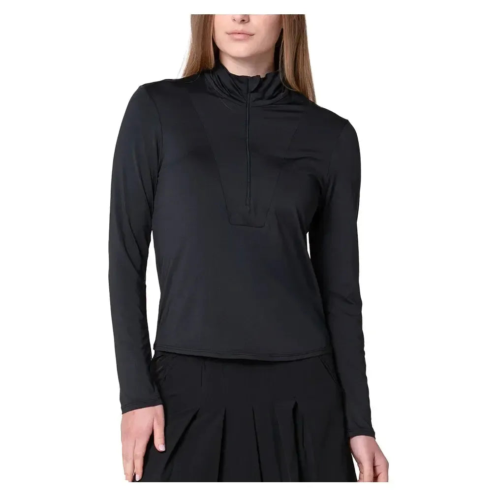 Women's Free Play Zip Long Sleeve Tennis Top Black-Apparel-Lucky In Love-CX034-001F25-3-Tennis Express