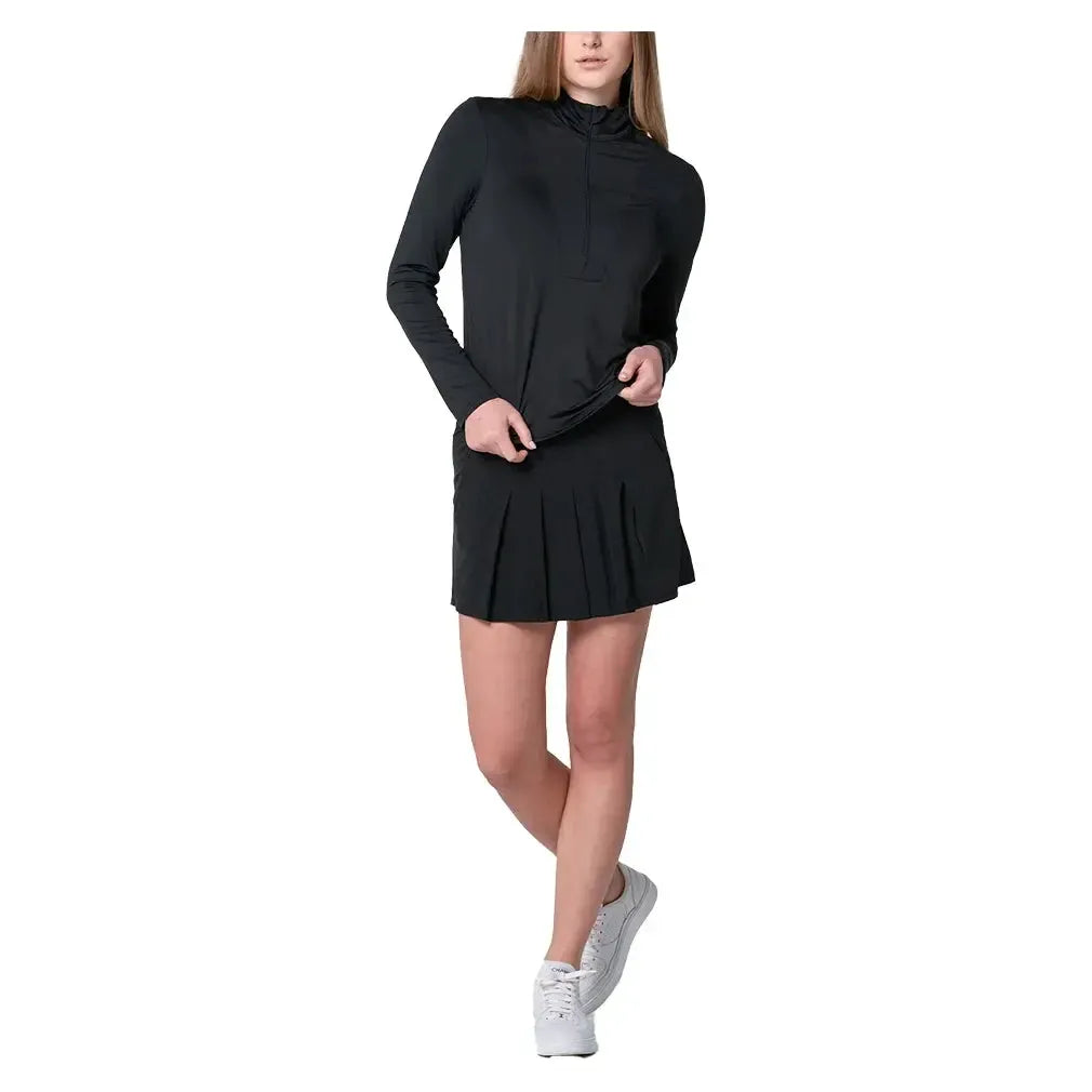 Women's Free Play Zip Long Sleeve Tennis Top Black-Apparel-Lucky In Love-CX034-001F25-5-Tennis Express