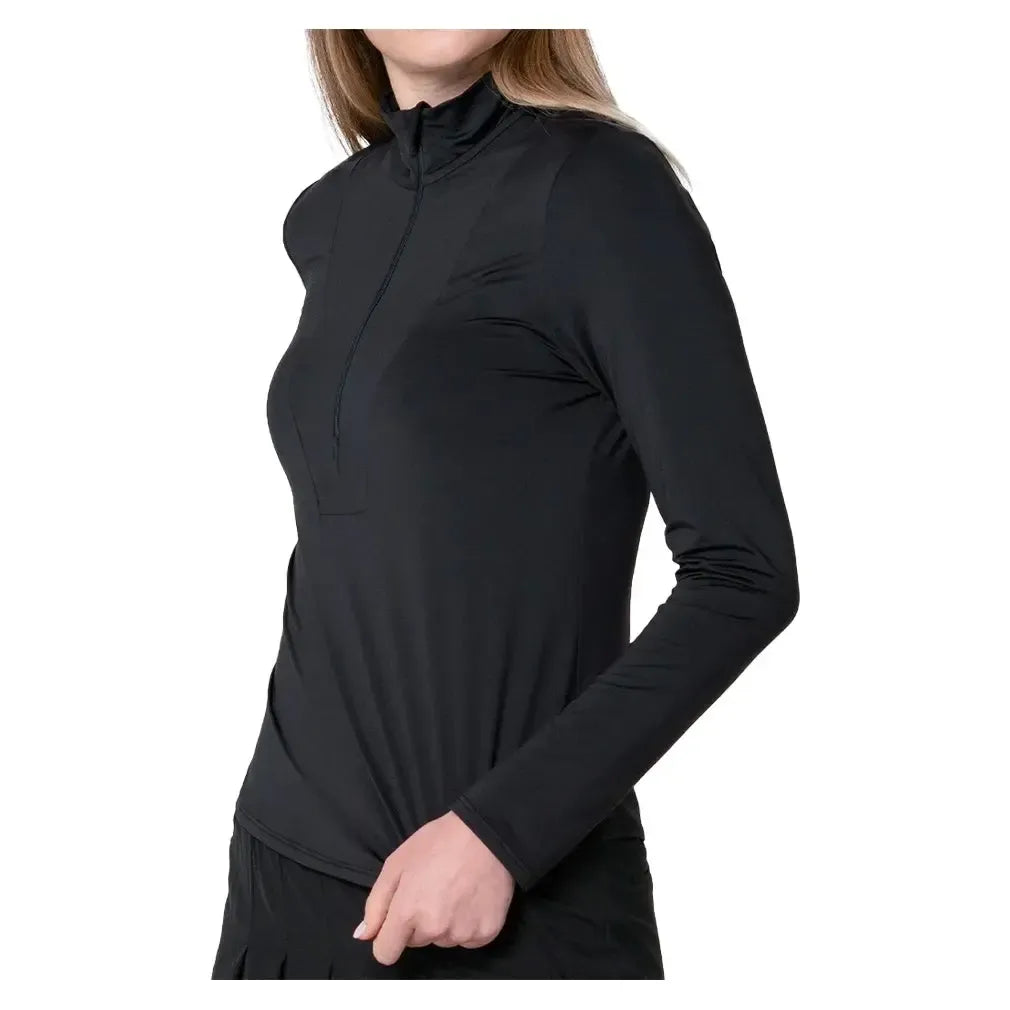 Women's Free Play Zip Long Sleeve Tennis Top Black-Apparel-Lucky In Love-CX034-001F25-6-Tennis Express