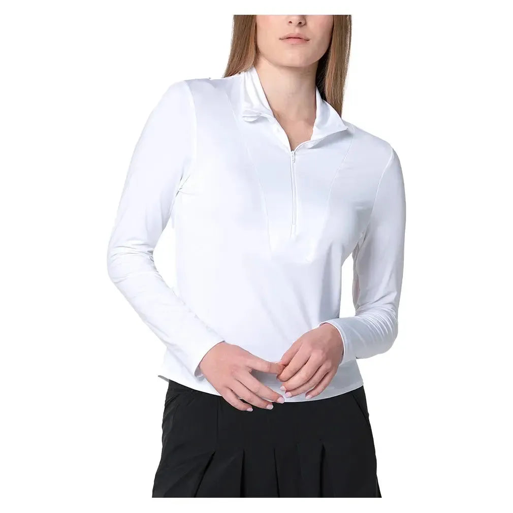 Women's Free Play Zip Long Sleeve Tennis Top White-Apparel-Lucky In Love-CX034-110F25-3-Tennis Express
