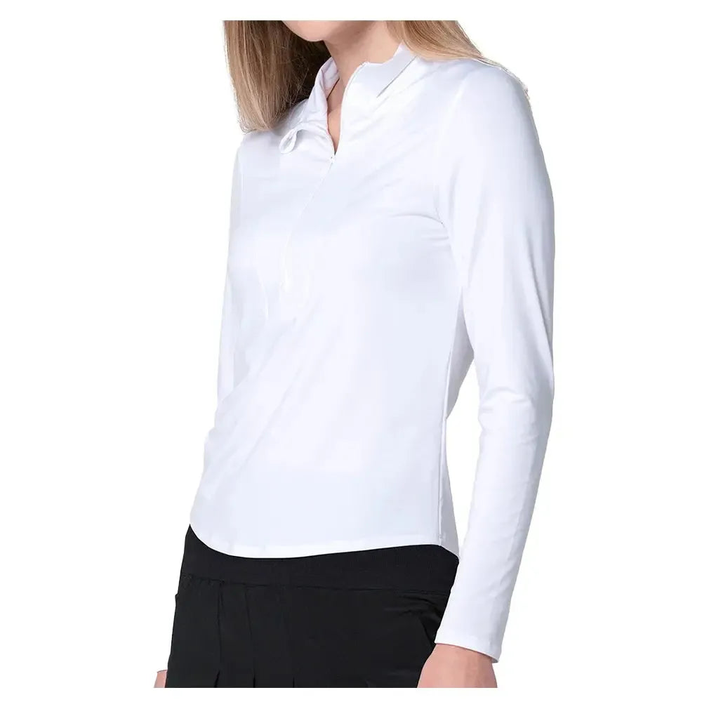 Women's Free Play Zip Long Sleeve Tennis Top White-Apparel-Lucky In Love-CX034-110F25-6-Tennis Express