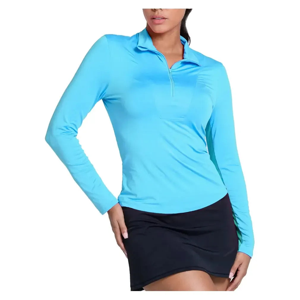 Women's LUV Free Play Zip Long Sleeve Tennis Top Parrot-Apparel-Lucky In Love-CX034-447-2-Tennis Express