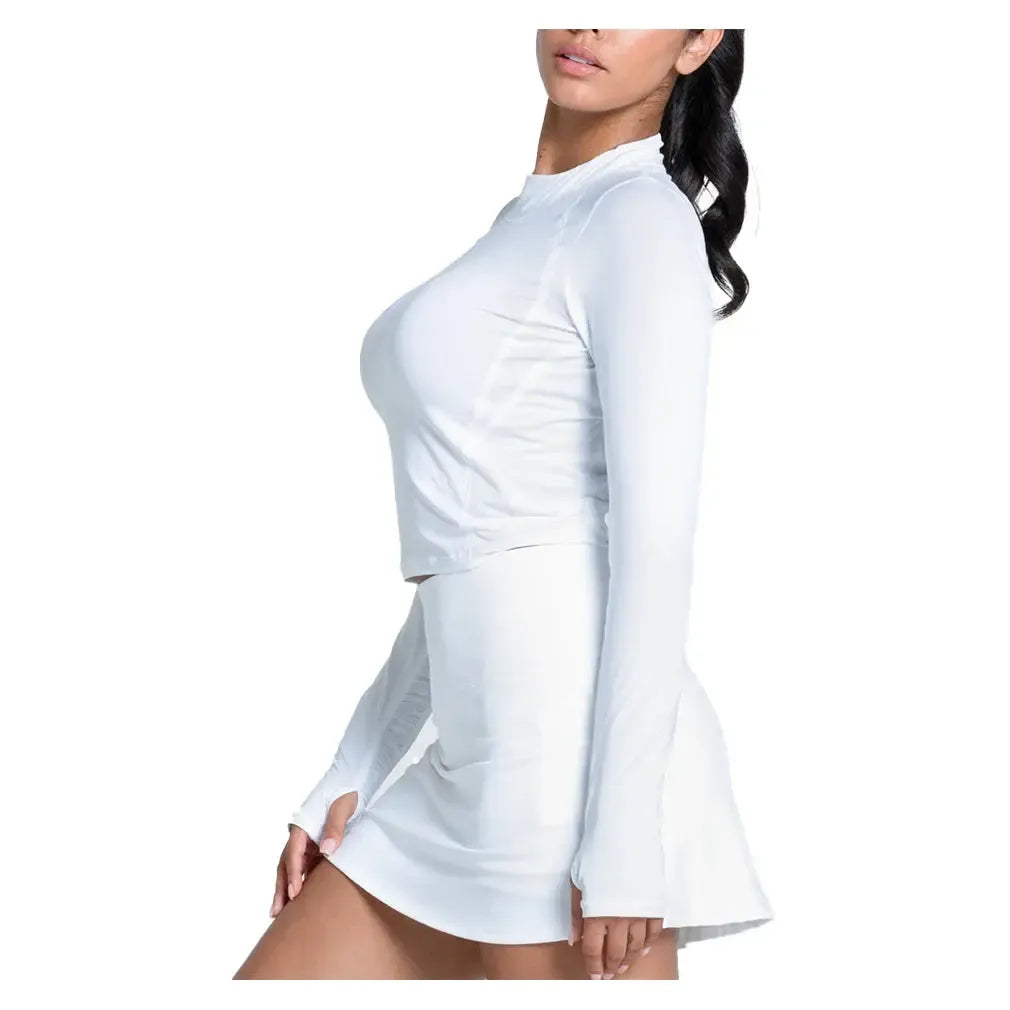 Women's Mock Neck Hip Fit Long Sleeve Tennis Top White-Apparel-Lucky In Love-CX073-110S25-1webp-Tennis Express