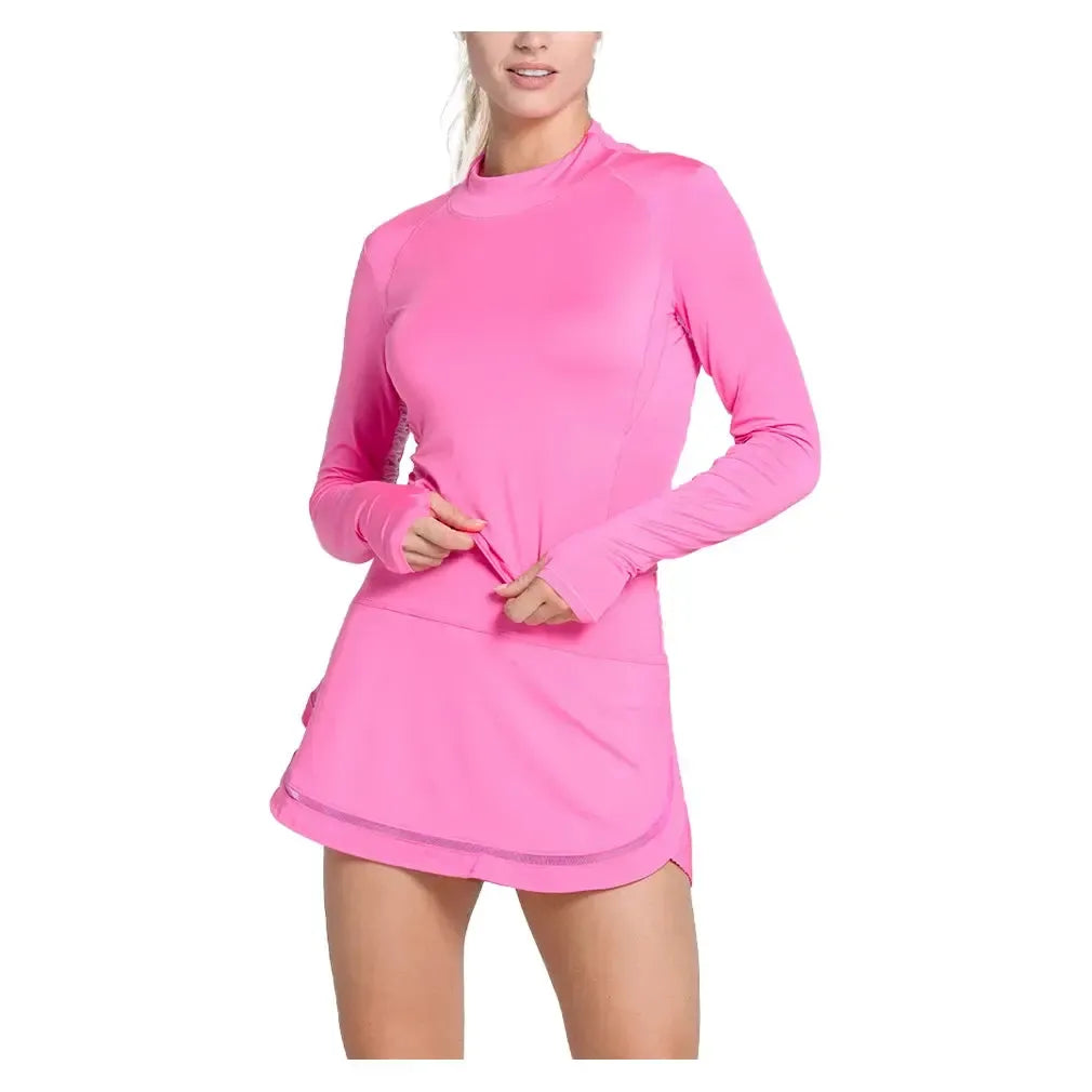Women's Mock Neck Hip Fit Long Sleeve Tennis Top Taffy-Apparel-Lucky In Love-CX073-695S25-Tennis Express