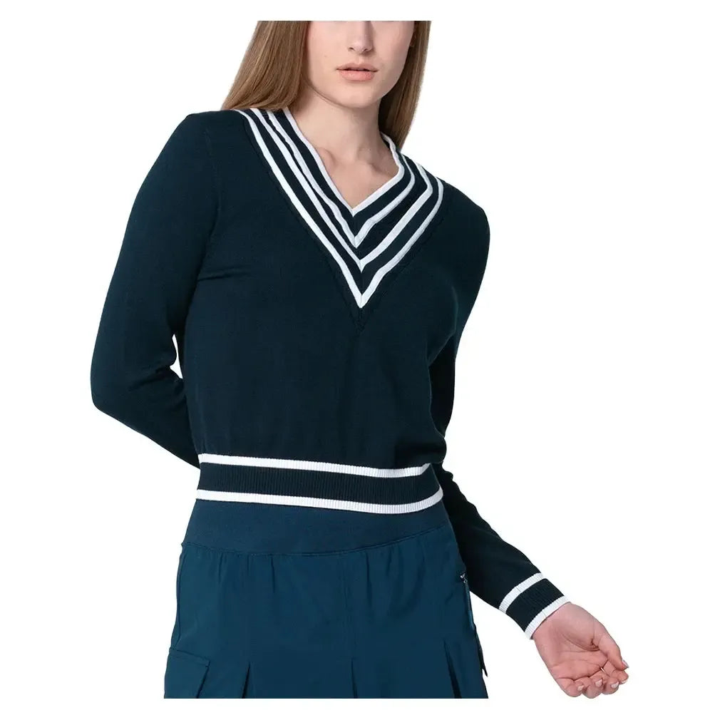 Women's Victory V-Neck Tennis Sweater-Apparel-Lucky In Love-CX105-122-Tennis Express
