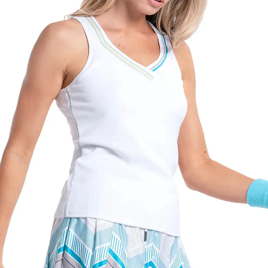 Women's Lavish Stripe Tennis Tank White,Apparel,Lucky In Love,White,XS,Tennis Express,CX146-20F110-3