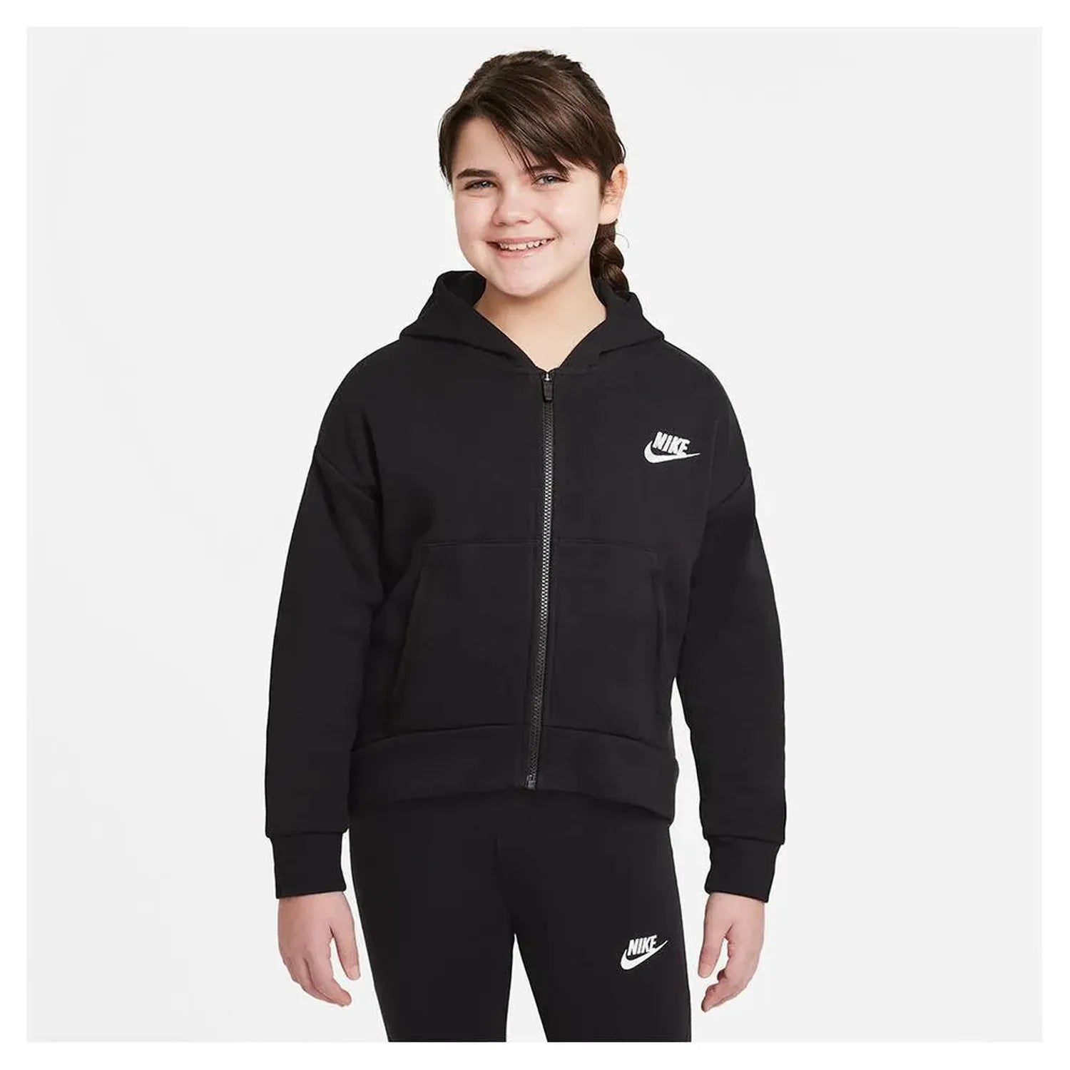 Girls' Sportswear Club Fleece Full-Zip Hoodie-Apparel-Nike-DC7118-010-P4-Tennis Express