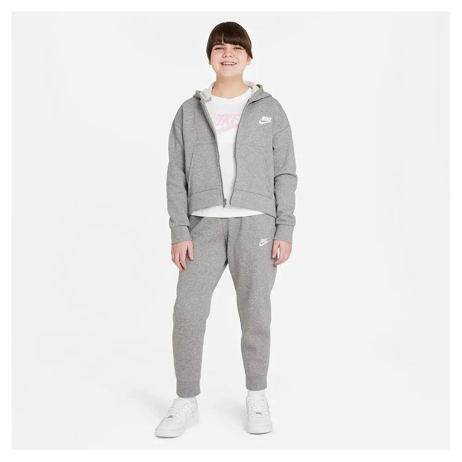 Girls' Sportswear Club Fleece Full-Zip Hoodie-Apparel-Nike-DC7118-091-PH-Tennis Express