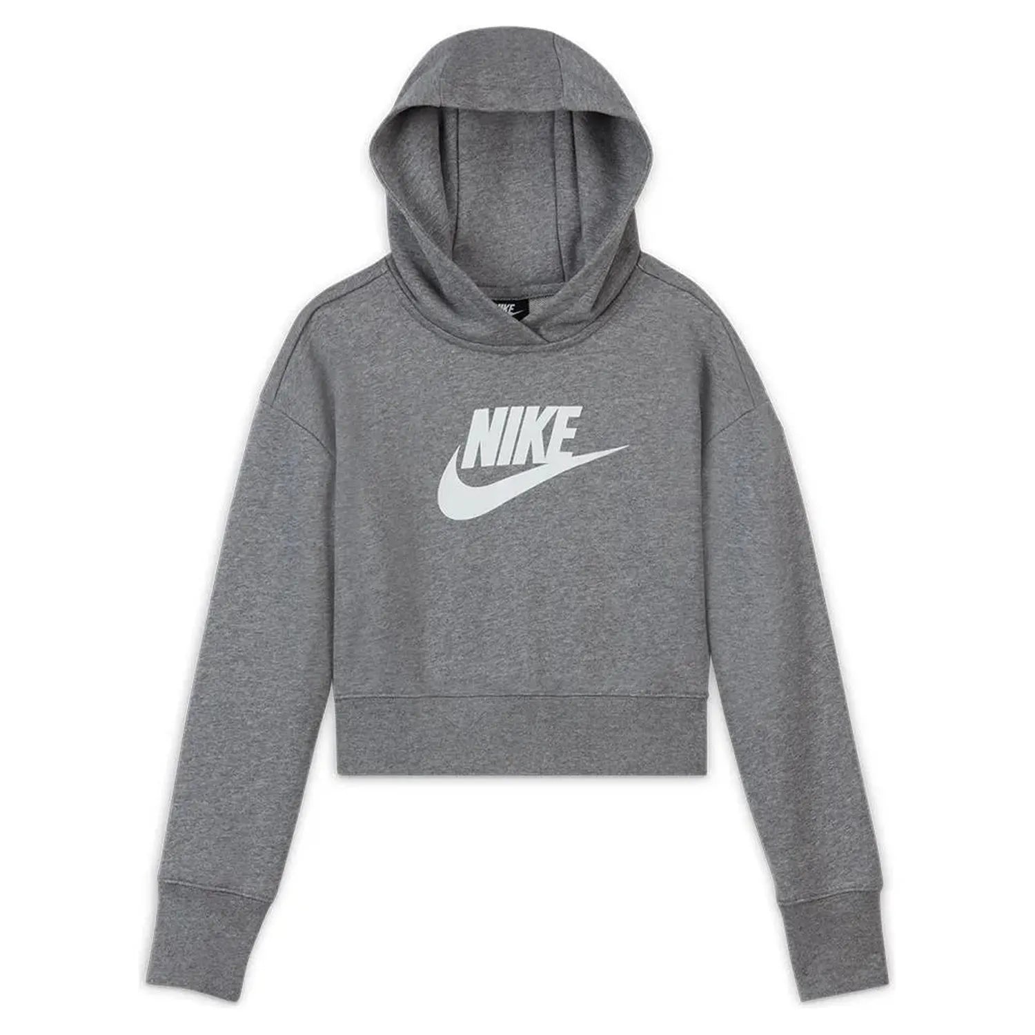 Girls' Sportswear Club French Terry Cropped Hoodie Carbon Heather and White-Apparel-Nike-DC7210-091-Tennis Express