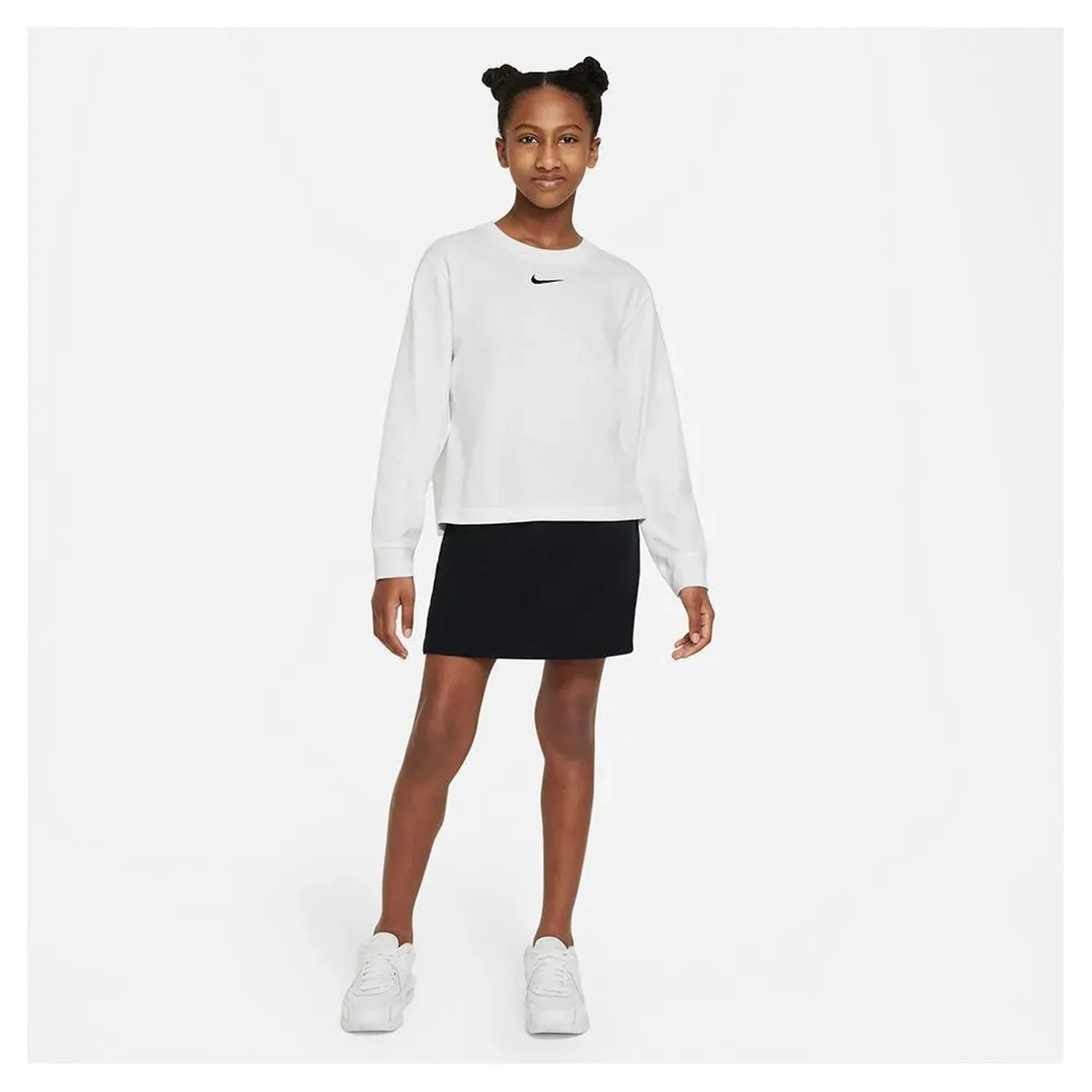 Girls' Sportswear Essential Long-Sleeve T-Shirt White and Black-Apparel-Nike-DV0575-100-3-Tennis Express