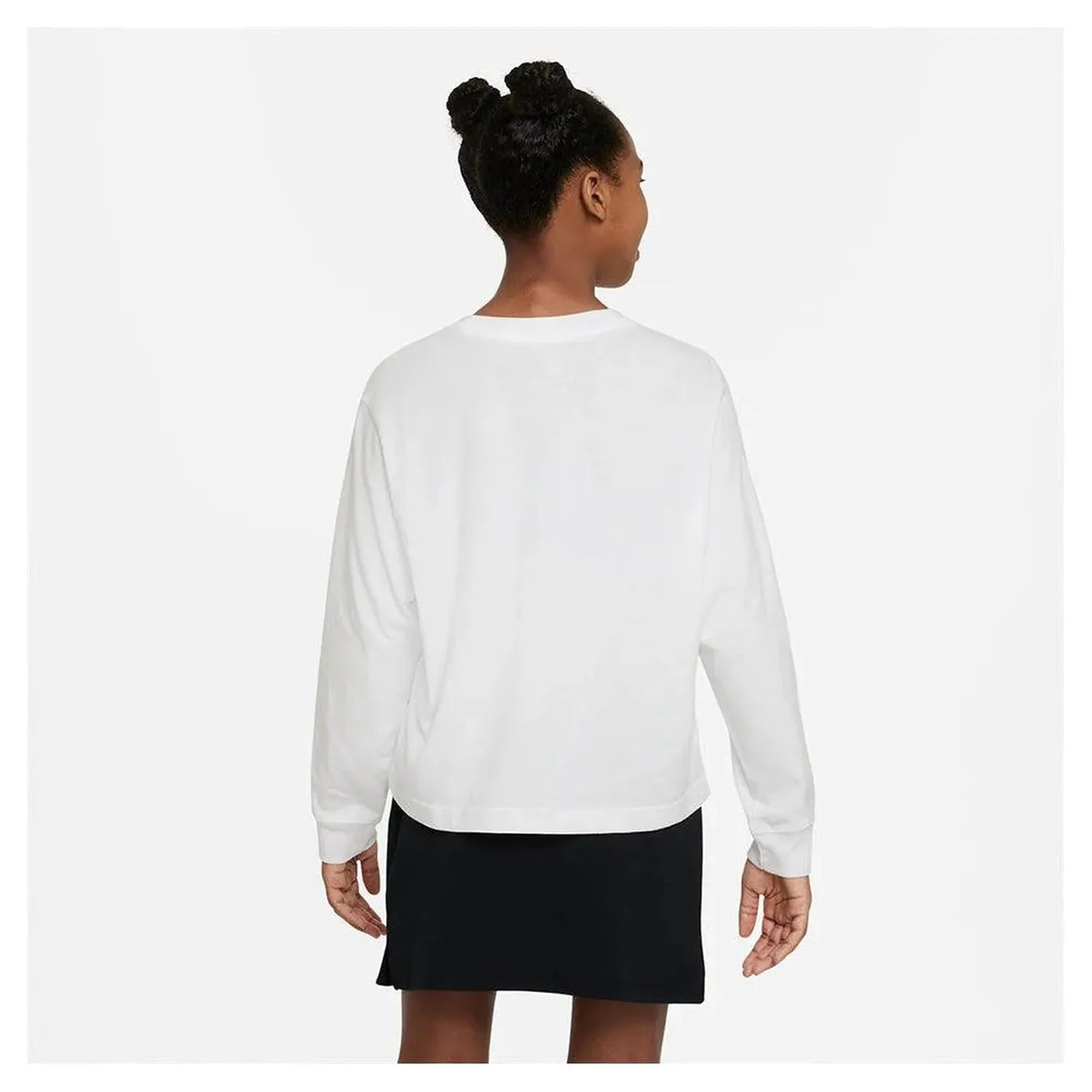 Girls' Sportswear Essential Long-Sleeve T-Shirt White and Black-Apparel-Nike-DV0575-100-4-Tennis Express