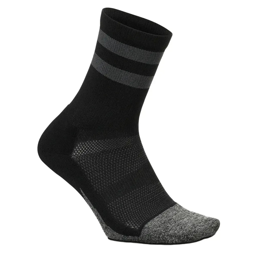 Elite Light Cushion Mini Crew Socks Black High Top Stripe-Socks-Feetures-E90-404B-1-Tennis Express