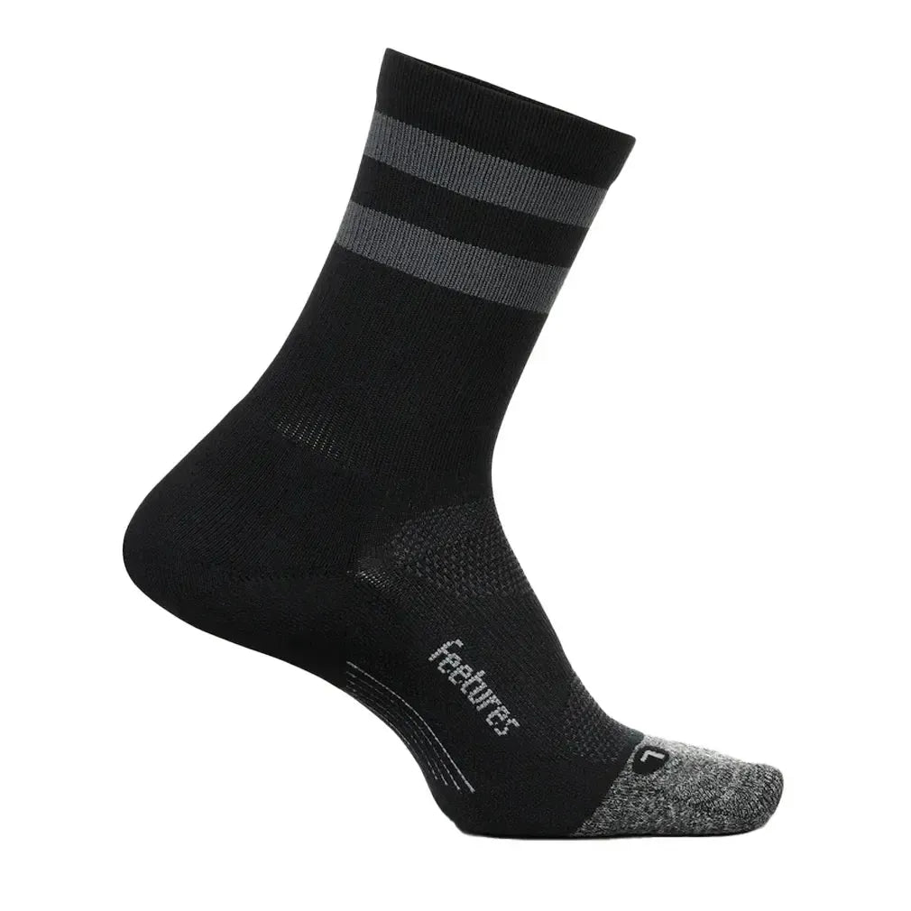 Elite Light Cushion Mini Crew Socks Black High Top Stripe-Socks-Feetures-E90-404B-Tennis Express