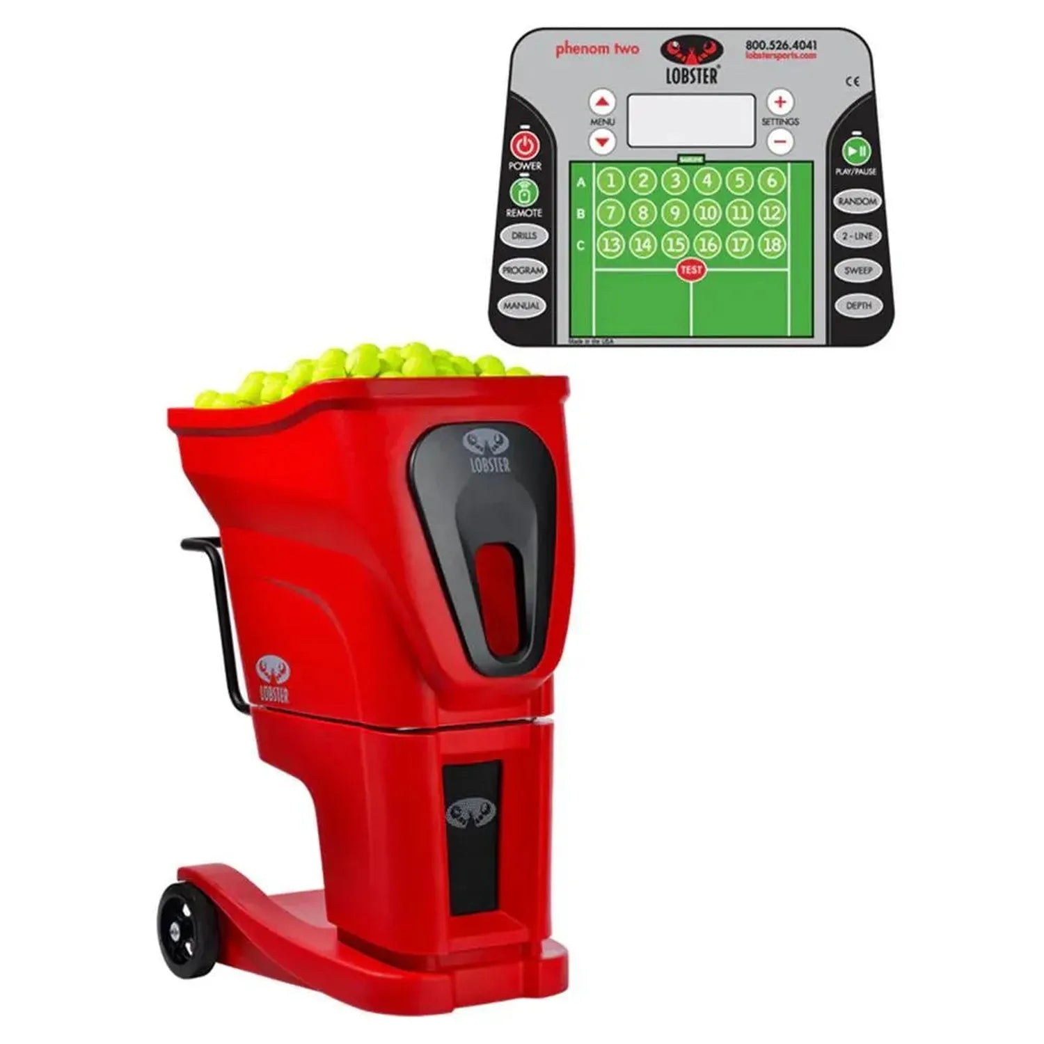 Phenom Two with 20-Function Remote Control Ball Machine-Court Equipment-Lobster-EC02.WF-11-Tennis Express