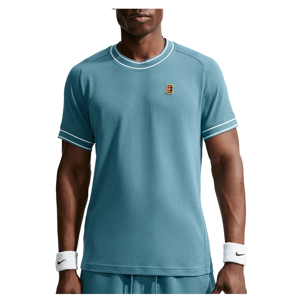 Men's Court Heritage Short Sleeve Tennis Top,Apparel,Nike,006 Smokey Blue,XS,Tennis Express,FN0318-006
