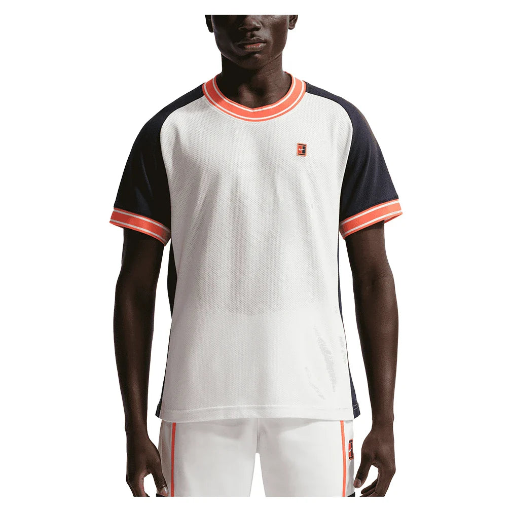 Men's Court Heritage Short Sleeve Tennis Top Sail and Dark Obsidian-Apparel-Nike-FN0318-133-3-704827Tennis Express