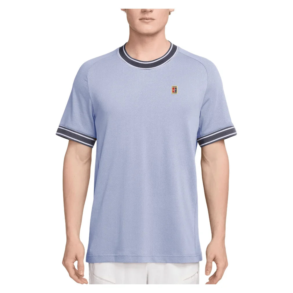 Men's Court Heritage Short Sleeve Tennis Top, Nike, 568 Palest Purple/Gridiron, Tennis Express, FN0318-H26-568-PALEST-PURPLE-GRIDIRON-1