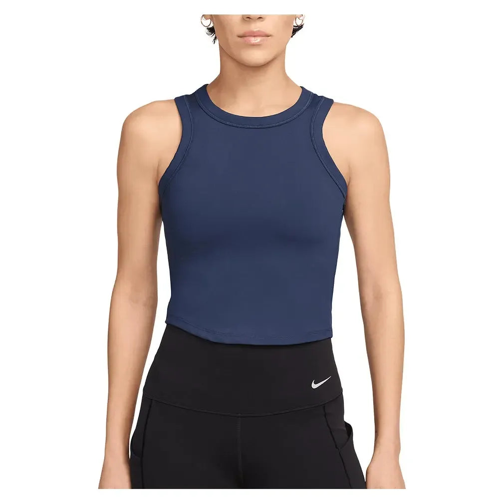 Women's One Fitted Dri-FIT Cropped Training Tank Midnight Navy-Apparel-Nike-FN2806-410B-Tennis Express