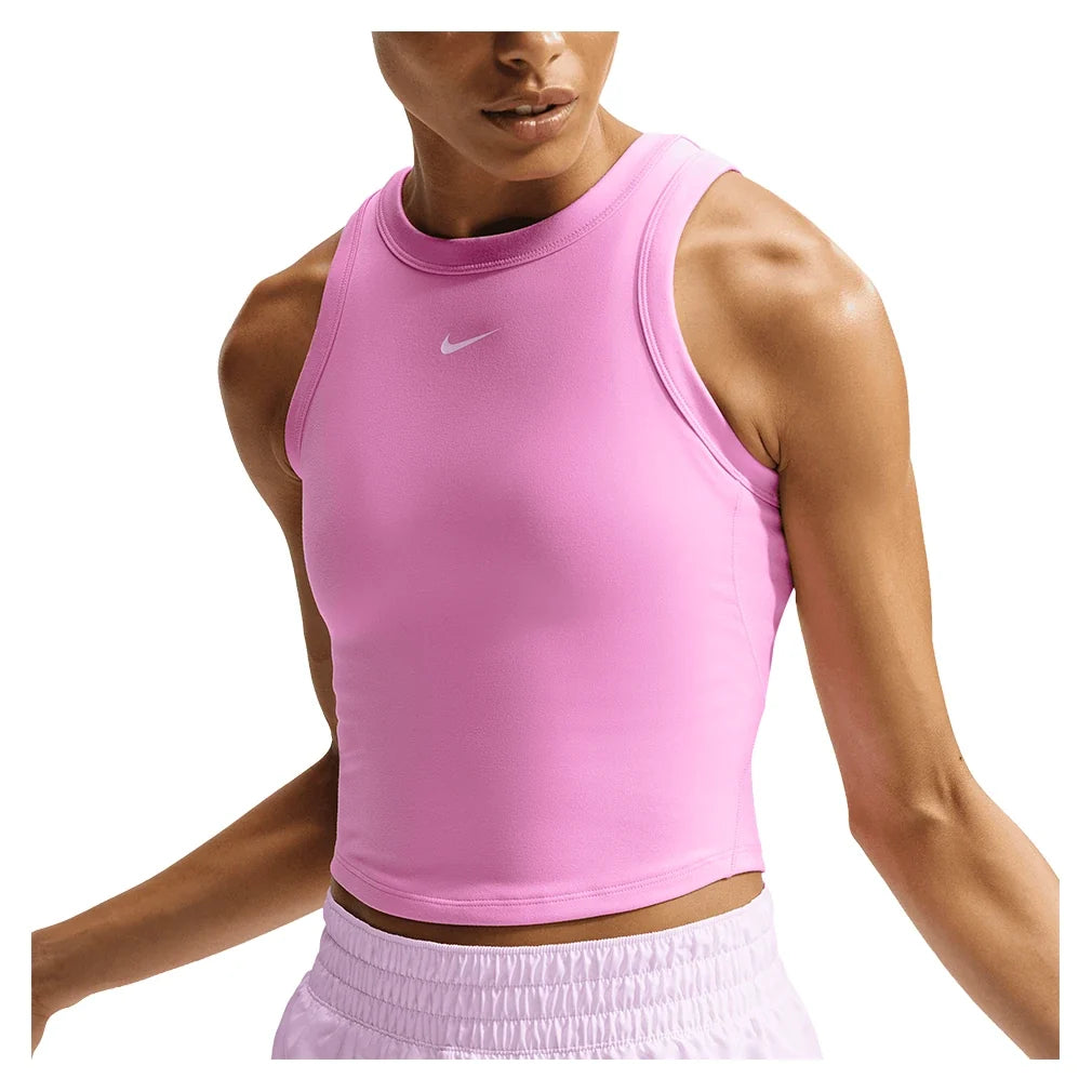 Women's One Fitted Dri-FIT Cropped Training Tank,Apparel,Nike,621 Pink Rise/White,XS,Tennis Express,FN2806-621