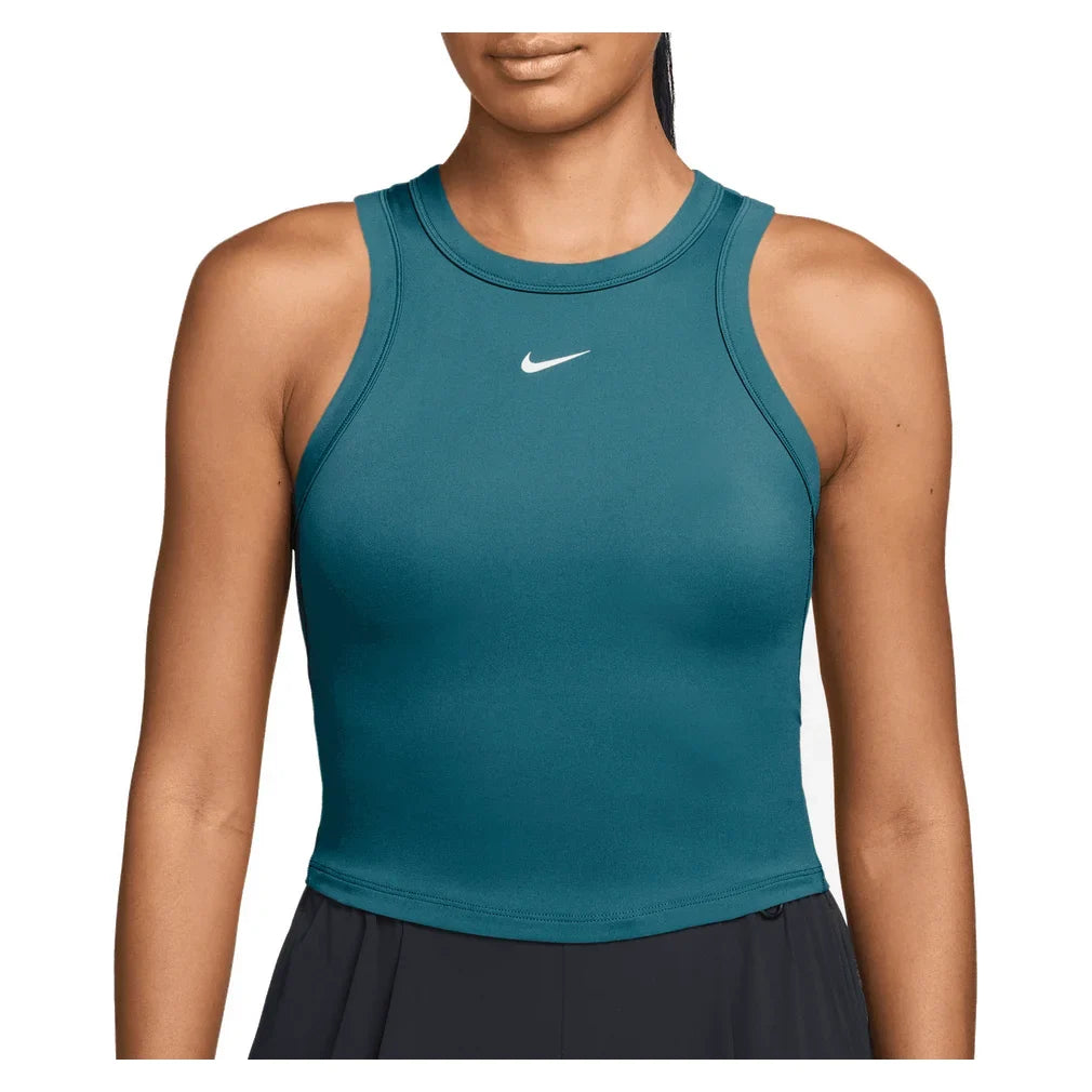 Women's One Fitted Dri-FIT Cropped Training Tank, Nike, 372 Bright Spruce/White, Tennis Express, FN2806-H26-372-BRIGHT-SPRUCE-WHITE-1