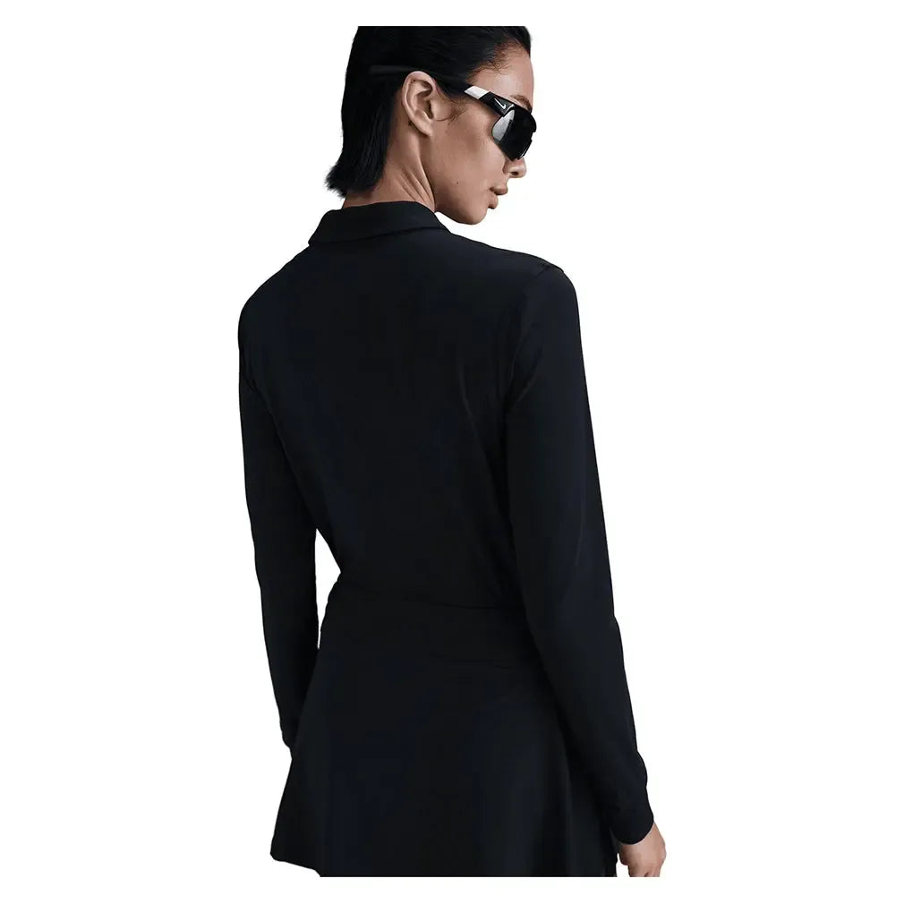 Women's Dri-FIT Victory Long-Sleeve Tennis Polo Black and White-Apparel-Nike-FQ1570-010B-2-Tennis Express