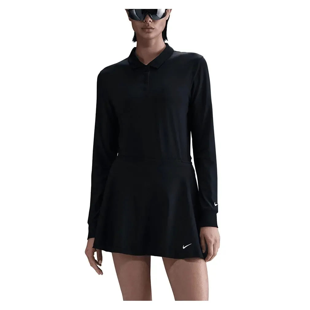 Women's Dri-FIT Victory Long-Sleeve Tennis Polo Black and White-Apparel-Nike-FQ1570-010B-Tennis Express
