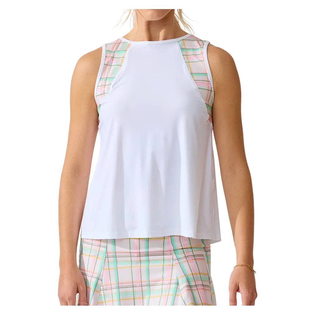 Women's Swing Tennis Tank White and Puffplaid,Apparel,Bobbe,White/Puffplaid,XS,Tennis Express,FR-ST-1117_c91ee3d2-1ee0-42d7-83d2-26b406227a8e