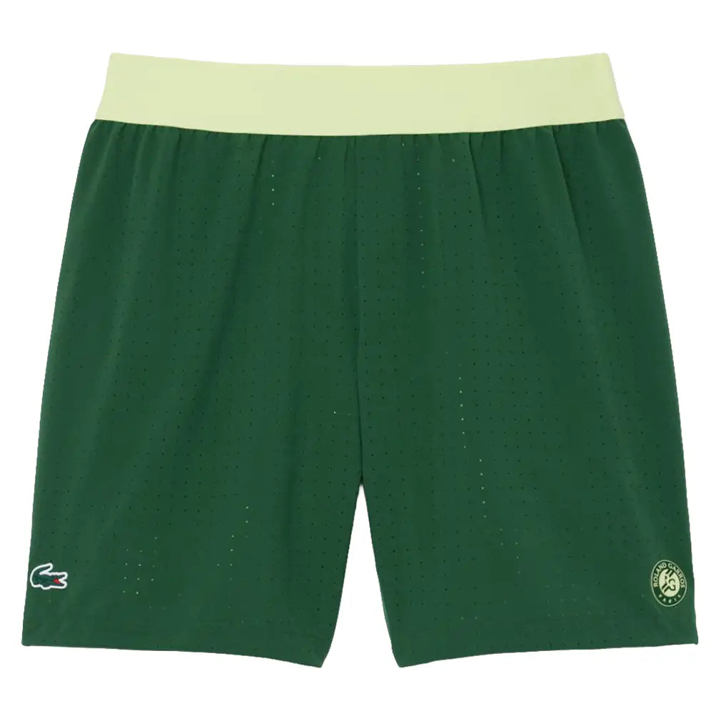 Men's Official Roland Garros Players Tennis Short Green and Sencha,Apparel,Lacoste,Green/Sencha,S,Tennis Express,GH0336-3I3-1