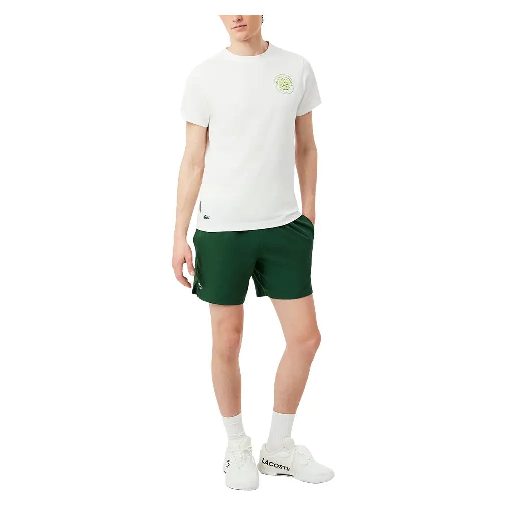 Men's Official Roland Garros Players Tennis Short Green and Sencha,Apparel,Lacoste,,,Tennis Express,GH0336-3I3-5