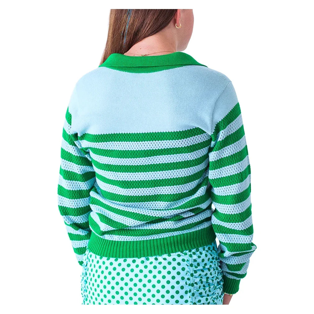 Women's Haley Tennis Sweater Green and Light Blue-Apparel-Bubble-HALS-GLB-1-Tennis Express