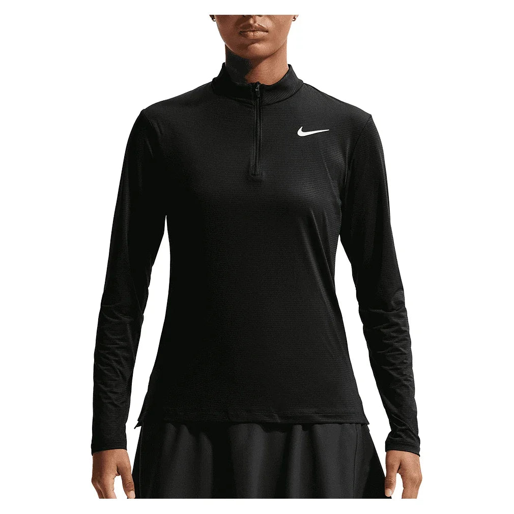 Women's Dri-Fit Victory 1/2 Zip Long Sleeve Tennis Top,Apparel,Nike,010 Black/White,XS,Tennis Express,HF6586-010