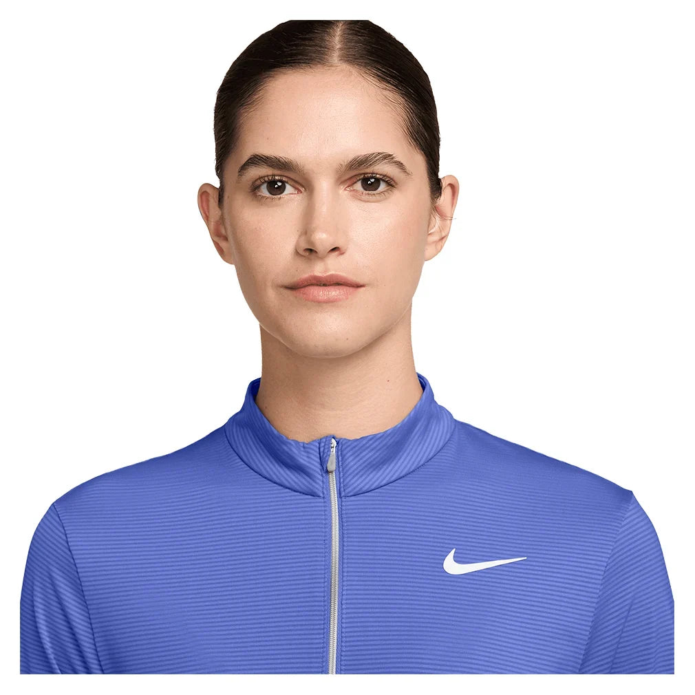 Women's Dri-FIT UV Victory Half Zip Tennis Top Sapphire and White-Apparel-Nike-HF6586-570S26-2-Tennis Express