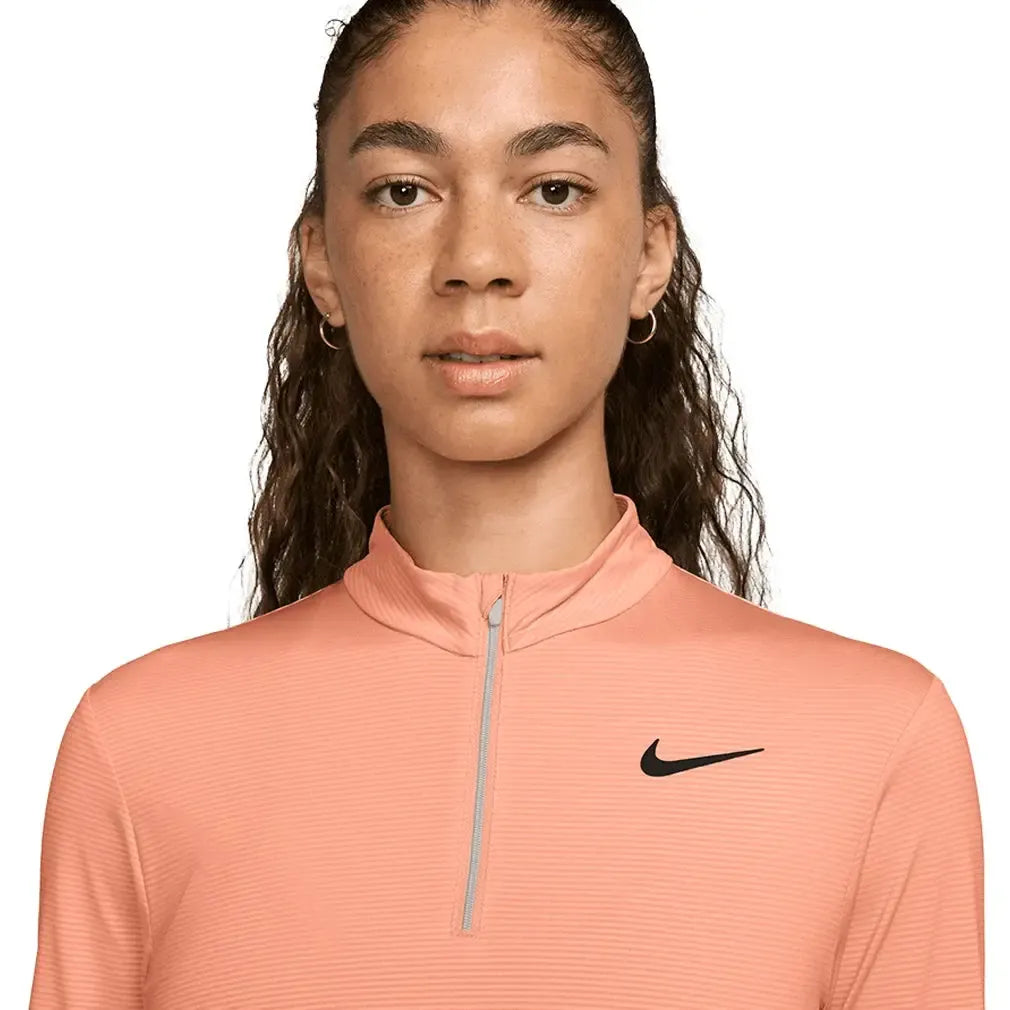 Women's Dri-Fit Victory 1/2 Zip Long Sleeve Tennis Top Apricot Agate and White-Apparel-Nike-HF6586-844U25-2-Tennis Express