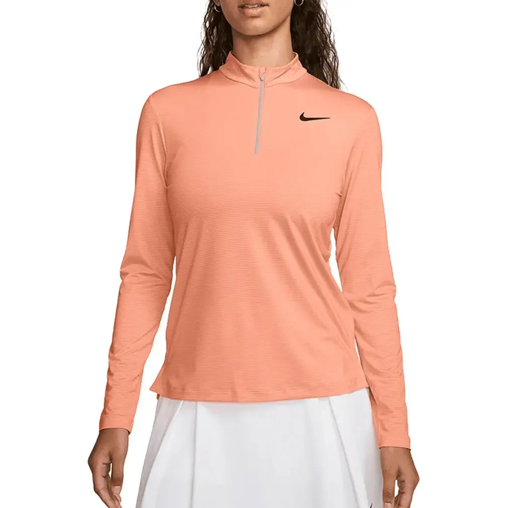 Women's Dri-Fit Victory 1/2 Zip Long Sleeve Tennis Top Apricot Agate and White-Apparel-Nike-HF6586-844U25-Tennis Express