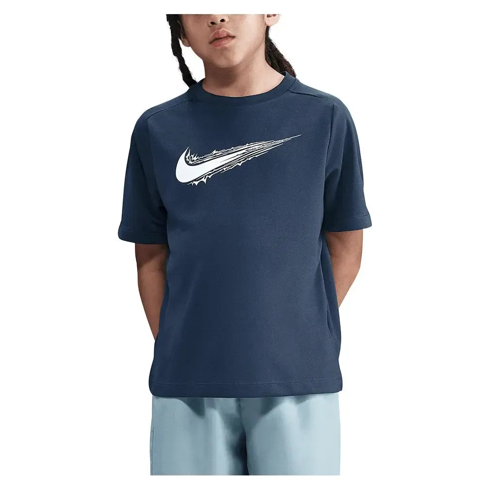 Boys' Multi Dri-FIT Short-Sleeve Training Top Midnight Navy and White-Apparel-Nike-HF8100-410_1g-Tennis Express
