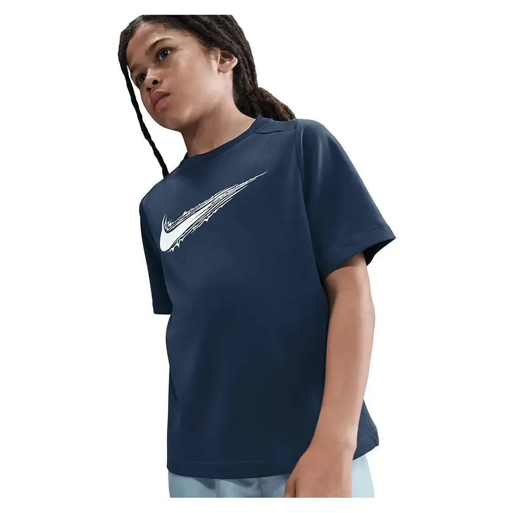 Boys' Multi Dri-FIT Short-Sleeve Training Top Midnight Navy and White-Apparel-Nike-HF8100-410_2-Tennis Express