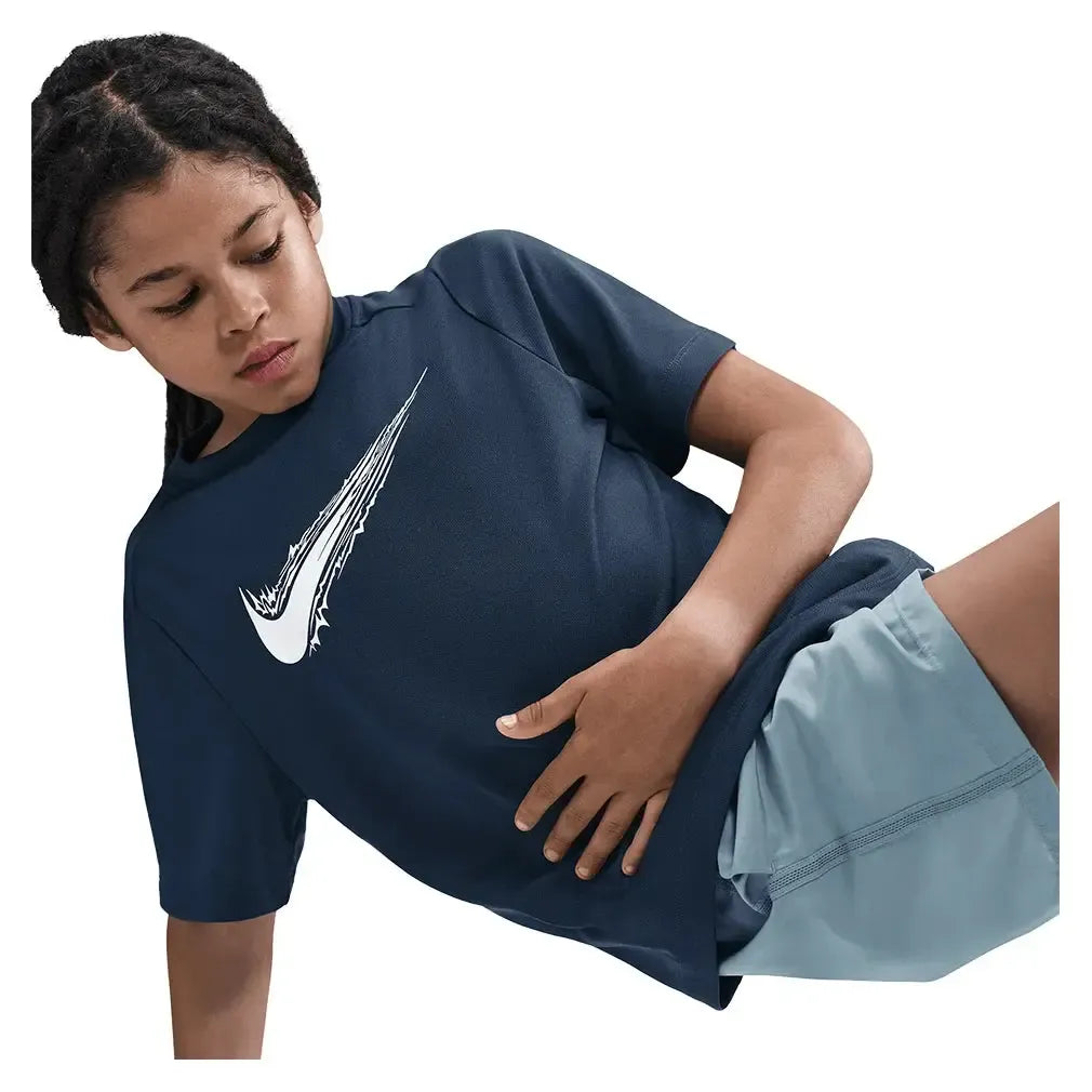 Boys' Multi Dri-FIT Short-Sleeve Training Top Midnight Navy and White-Apparel-Nike-HF8100-410_4-Tennis Express