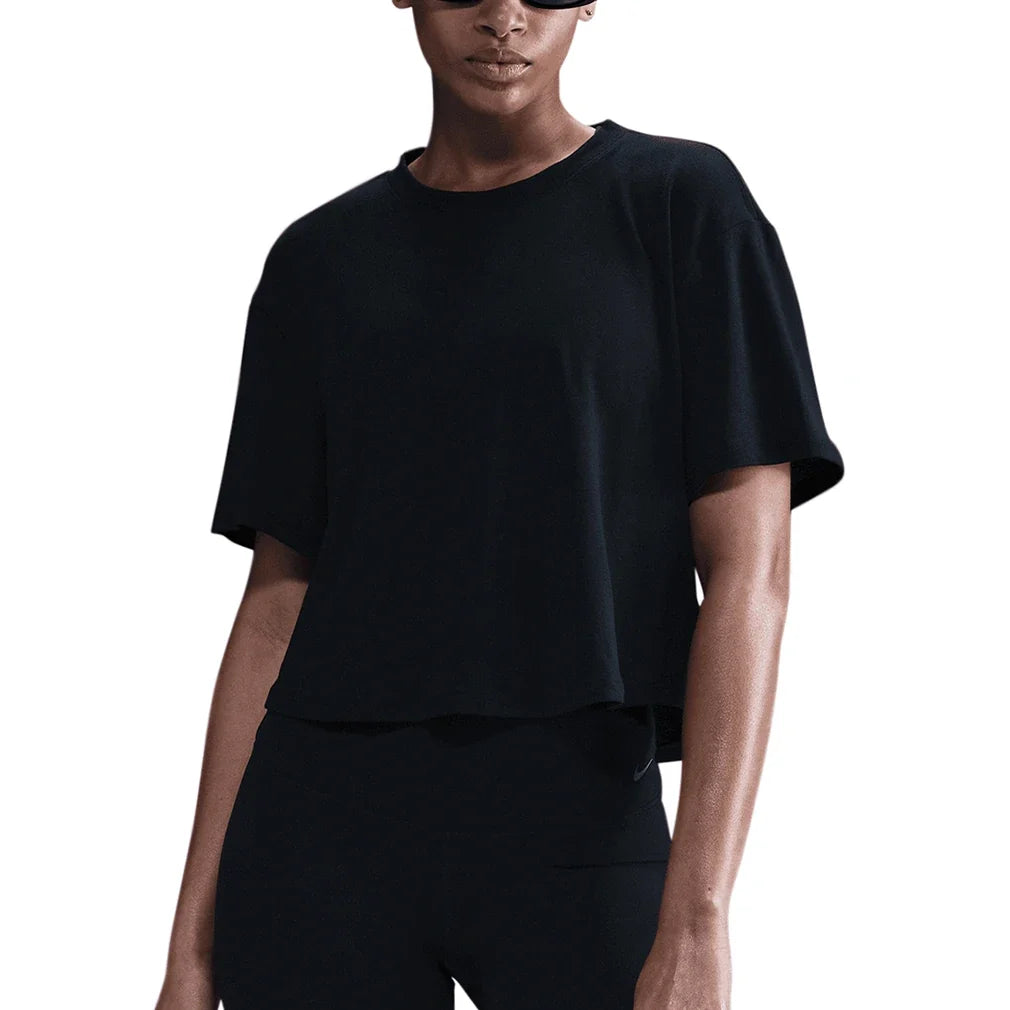 Women's One Relaxed Dri-FIT Cropped Short Sleeve Top,Apparel,Nike,XS,BLACK/ANTHRACITE,Tennis Express,HJ1065-Black