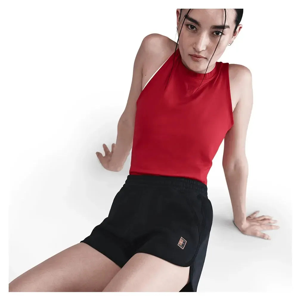 Women's Court Heritage Mid-Rise Fleece Tennis Shorts Black-Apparel-Nike-HJ8990-010_2-Tennis Express