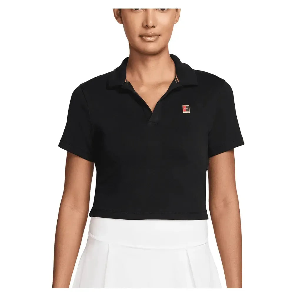 Women's Court Heritage Short-Sleeve Cropped Tennis Polo-Apparel-Nike-HJ8992-010-Tennis Express