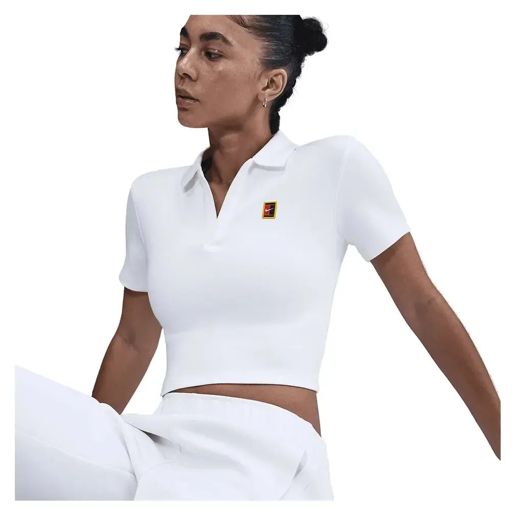 Women's Court Heritage Short-Sleeve Cropped Tennis Polo-Apparel-Nike-HJ8992-100_2-Tennis Express