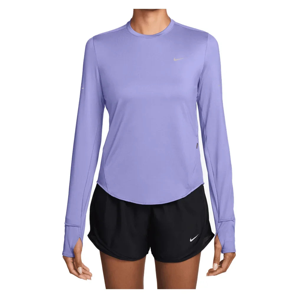 Women's Swift Dri-FIT UV Long-Sleeve Crew-Neck Running Top, Nike, 580 Purple Pulse/Reflective Silver, Tennis Express, HQ0503-H26-580-PURPLE-PULSE-REFLECTIVE-SILVER-1