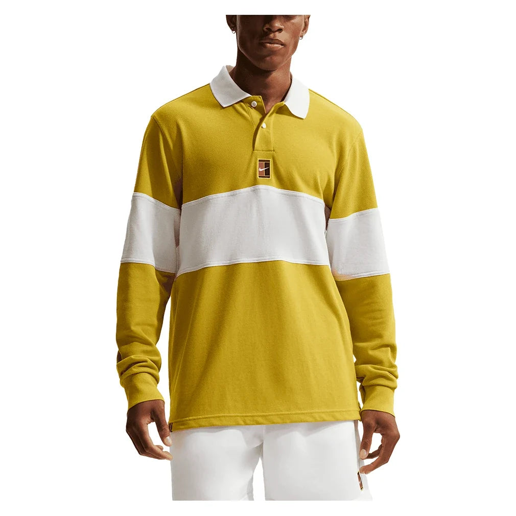 Men's Court Heritage Long Sleeve Tennis Polo Saffron Quartz and Sail-Apparel-Nike-HQ1748-389-3-704761Tennis Express