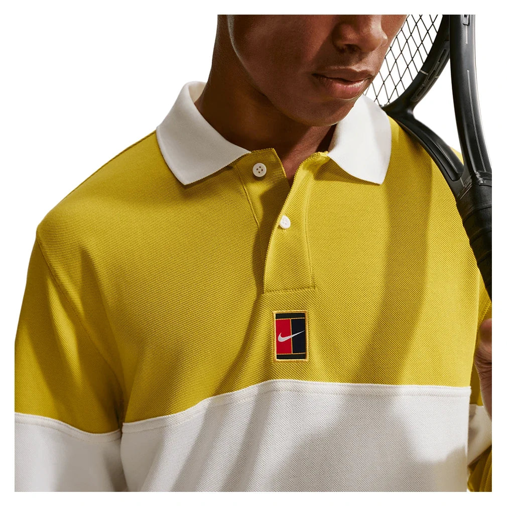 Men's Court Heritage Long Sleeve Tennis Polo Saffron Quartz and Sail-Apparel-Nike-HQ1748-389-6-Tennis Express