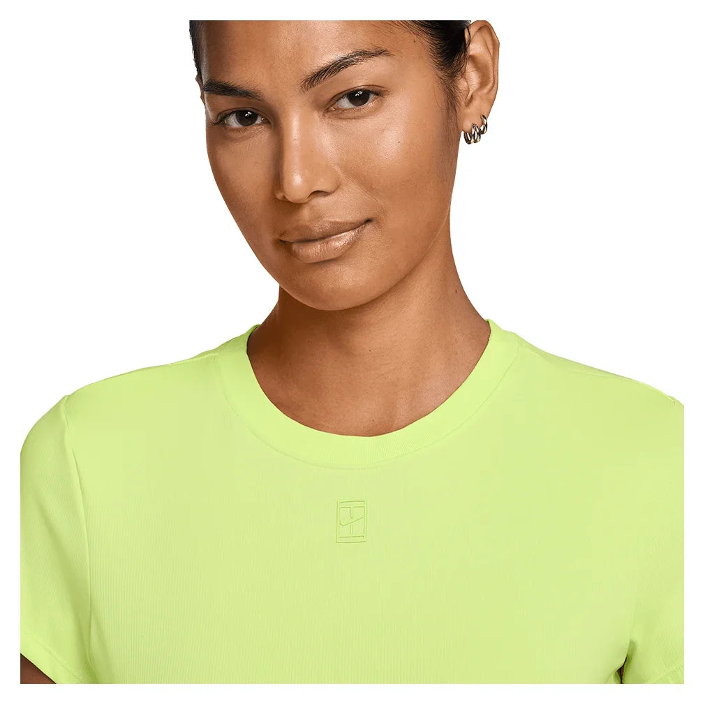Women's Court Dri-FIT Advantage Short Sleeve Tennis Top Lt Lemon Twist and Black-Apparel-Nike-HQ2994-736_2-Tennis Express