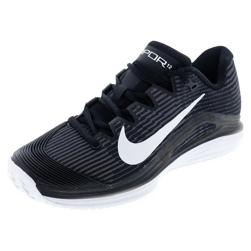 Women's Vapor 12 Clay Tennis Shoes Black and White-Footwear-Nike-HQ6027-001B_copy-Tennis Express