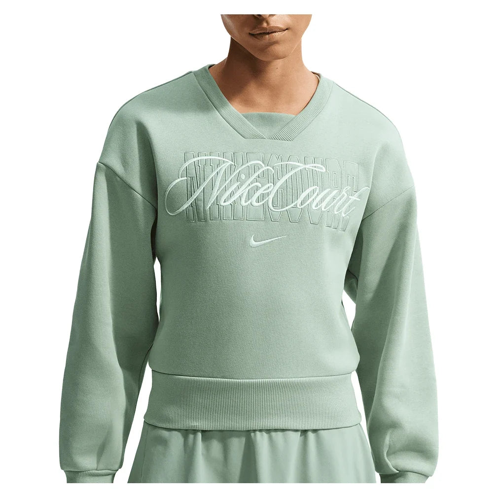 Women's Court Collection Fleece Tennis Crew Steam and Barely Green,Apparel,Nike,,,Tennis Express,IB0757-006_1