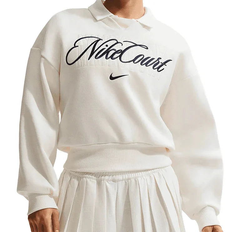 Women's Court Collection French Terry Tennis Crew Sail and Midnight Navy-Apparel-Nike-IB0757-133-705571Tennis Express